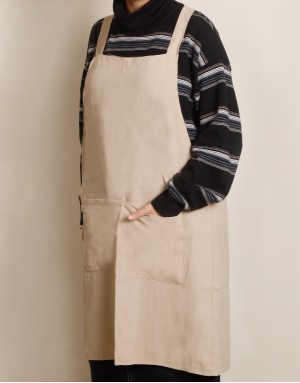 |預購| 水洗棉布日式簡約+雙口袋毛巾掛帶-卡其色