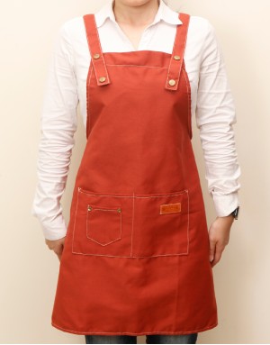 滌綿帆布背帶式雙口袋(兩釦小口袋)圍裙-磚紅 滌綿帆布背帶式雙口袋(兩釦小口袋)圍裙-磚紅