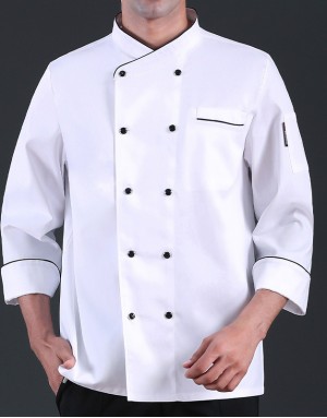 短袖黑邊領雙排釦廚師服(白) 短袖黑邊領雙排釦廚師服(白)