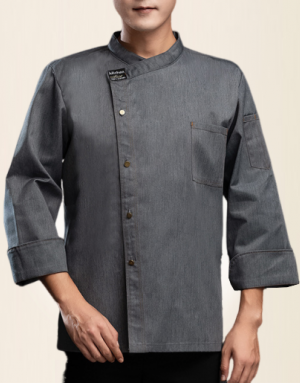 高級長袖側排釦廚師服-有口袋(黑/白/灰)