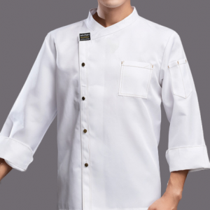 高級長袖側排釦廚師服-有口袋(黑/白/灰)