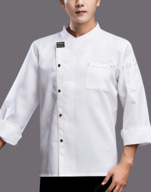 高級長袖側排釦廚師服-有口袋(黑/白/灰)