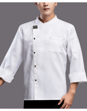 高級長袖側排釦廚師服-有口袋(黑/白/灰)