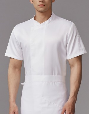 高級時尚單釦短袖廚師服 (白) - 透氣舒適款