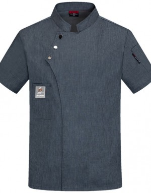 短袖斜三釦廚師服 (灰/黑/白/酒紅/藍) 短袖斜三釦廚師服 (灰/黑/白/酒紅/藍)