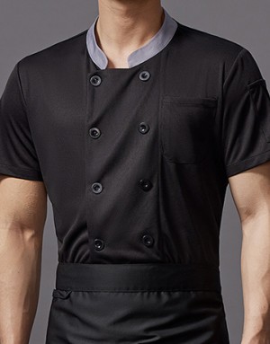 冰絲灰領短袖廚師服 (白/黑)