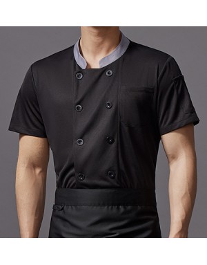 冰絲灰領短袖廚師服 (白/黑) 冰絲灰領短袖廚師服 (白/黑)