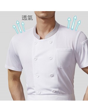 冰絲灰領短袖廚師服 (白/黑) 冰絲灰領短袖廚師服 (白/黑)