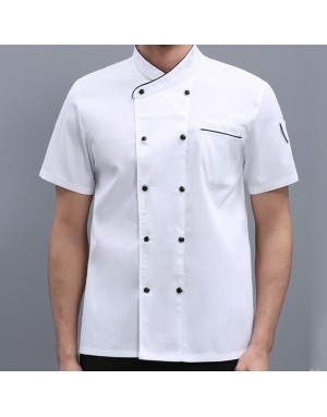 短袖黑邊領雙排釦廚師服(白) 短袖黑邊領雙排釦廚師服(白)