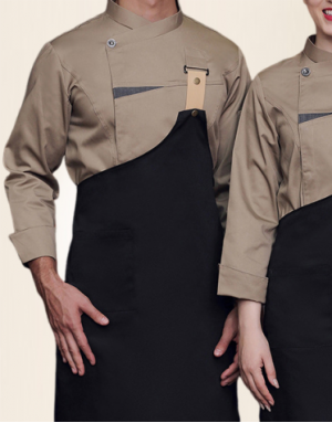 長袖圍裙套裝組廚師服 (黑/白/卡其)