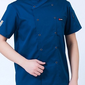 短袖飾標雙排釦廚師服 (藍/白)