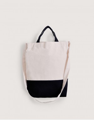 帆布直式兩用袋-黑白拼色|有底款| 帆布直式兩用袋-黑白拼色|有底款|