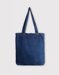 直式深牛仔加內袋拉鍊單肩包