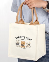 立體厚帆布托特包－小熊插畫款｜可客製圖案，請加LINE詢問