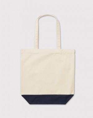 基本款帆布托特包-自然米黃拼深藍M