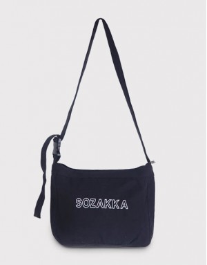 |缺貨|厚帆橫式斜背印字袋-黑