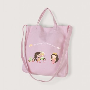 |插畫款|厚帆布單層有底兩用橫式袋-粉色 Mommy, We love you!