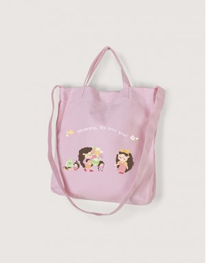 |插畫款|厚帆布單層有底兩用橫式袋-粉色 Mommy, We love you! |插畫款|厚帆布單層有底兩用橫式袋-粉色 Mommy, We love you!