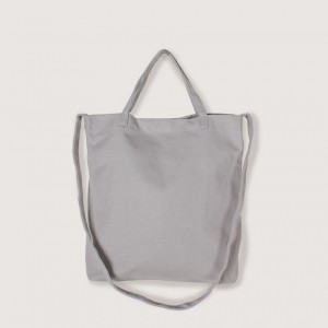 厚帆布單層有底兩用橫式袋-灰色 