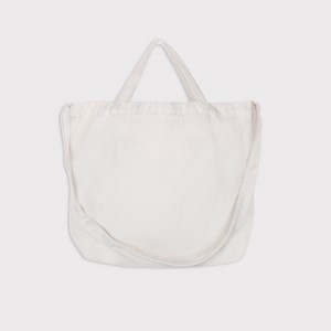 中帆布斜背手提兩用托特橫式袋-米白色