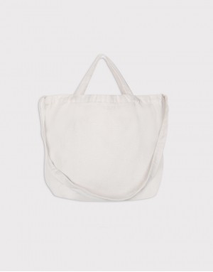 中帆布斜背手提兩用托特橫式袋-米白色