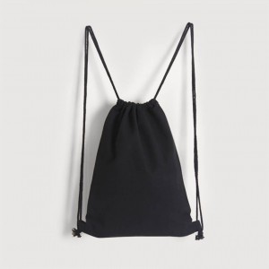 黑色厚帆布束口後背包