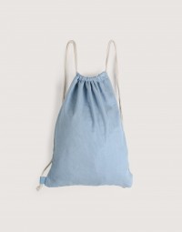 牛仔布束口後背包-淺藍