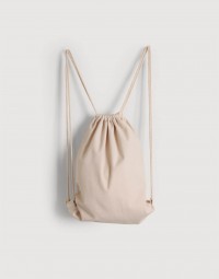 中帆布束口後背包-米色