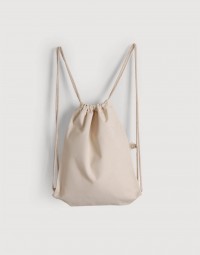 厚帆布束口後背包-米白色