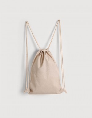 |預購|棉麻布束口後背包-米灰色