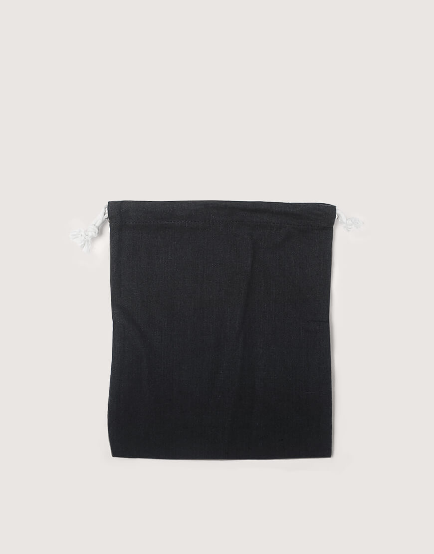 棉麻束口收納袋 - 中 - 黑色
