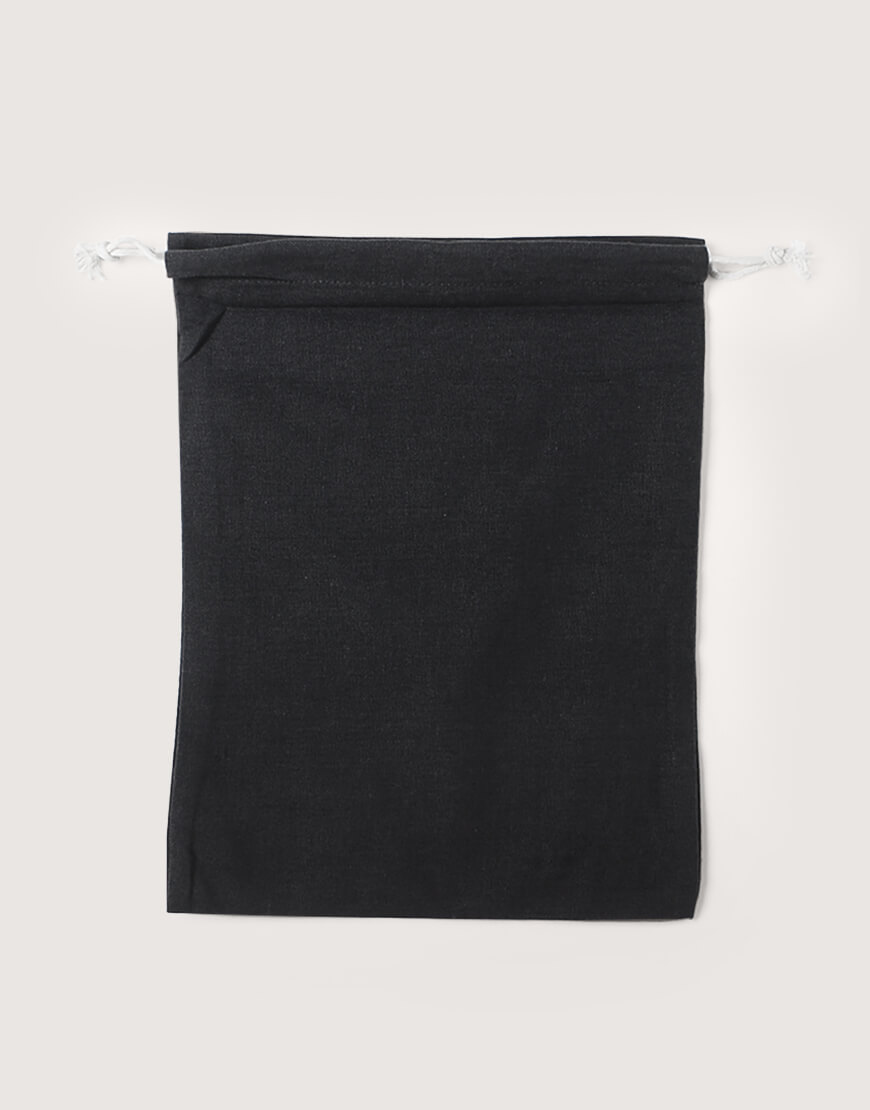 棉麻束口收納袋 - 大 - 黑色