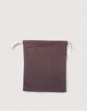 棉麻束口收納袋-中-咖啡色 棉麻束口收納袋-中-咖啡色