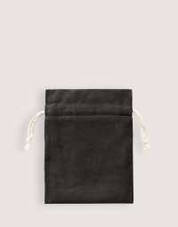仿麂皮雙層絨布荷葉邊束口袋-黑色