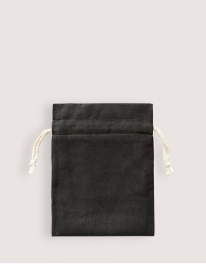 仿麂皮雙層絨布荷葉邊束口袋-黑色