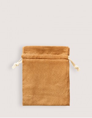 |缺貨|仿麂皮雙層絨布荷葉邊束口袋-淺咖啡色