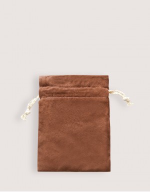 |缺貨|仿麂皮雙層絨布荷葉邊束口袋-深咖啡色 |缺貨|仿麂皮雙層絨布荷葉邊束口袋-深咖啡色