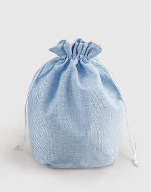 |預購|藍色仿亞麻圓底大號束口袋