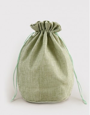 |預購|綠色仿亞麻圓底大號束口袋