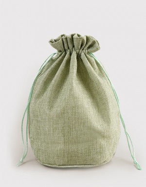|預購|綠色仿亞麻圓底大號束口袋