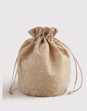 |預購|卡其色仿亞麻圓底中號束口袋