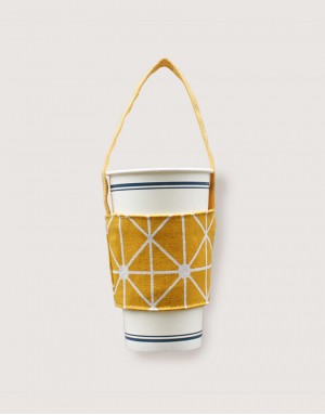 12N雙層帆布飲料提袋-黃幾何 12N雙層帆布飲料提袋-黃幾何