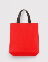 紅色黑提把寬底不織布立體小提袋 - M