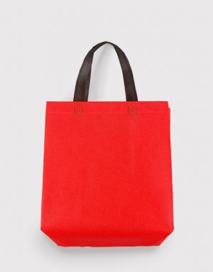 紅色黑提把寬底不織布立體小提袋 - M