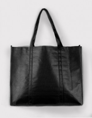 不織布橫式立體車縫提袋 - 黑色XL (加固款)