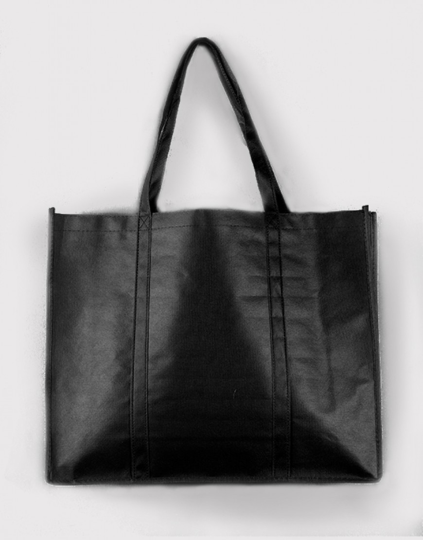 不織布橫式立體車縫提袋 - 黑色XL (加固款)
