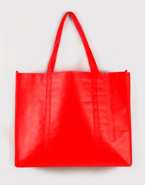 不織布橫式立體車縫提袋 - 紅色XL (加固款)