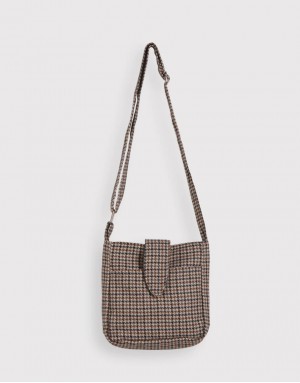 毛料格紋斜背包-3色