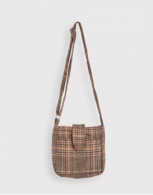 毛料格紋斜背包-3色