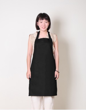 純棉單一口袋繞頸式圍裙-黑色 純棉單一口袋繞頸式圍裙-黑色
